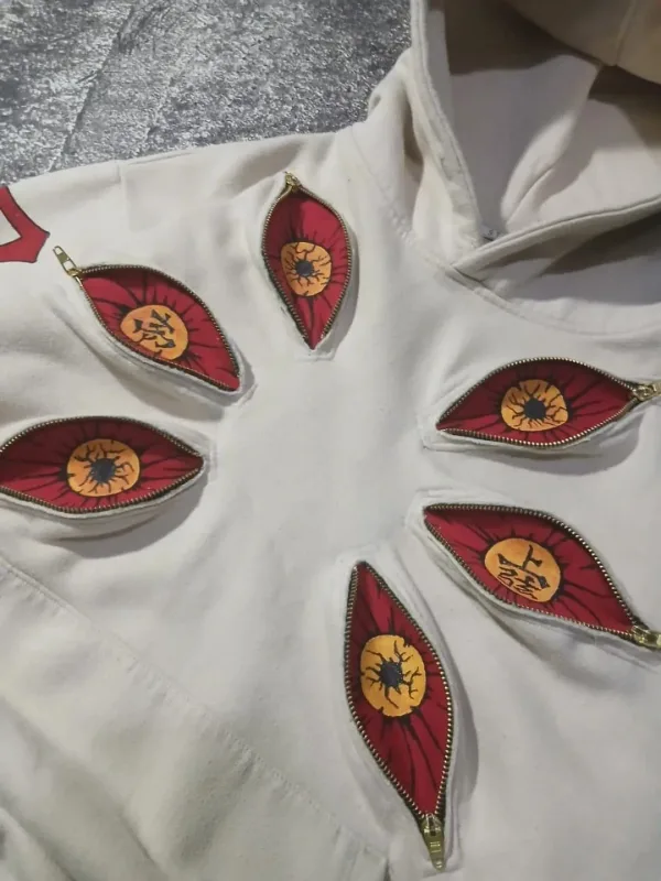 Punk seis olhos kokushibo multi zíper hoodies design legal moletom y2k streetwear oversized casual moda casais anime moletom com capuz — image 5