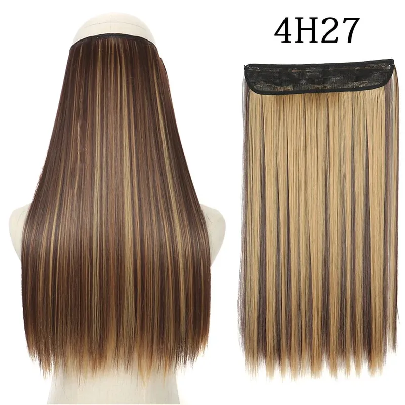 Συνθετικά Long Straight No Clip Invisible Line Hair Extensions 40 55 80cm Φυσικό Καστανό Ξανθό Fake Hairpiece για Γυναικεία — image 10