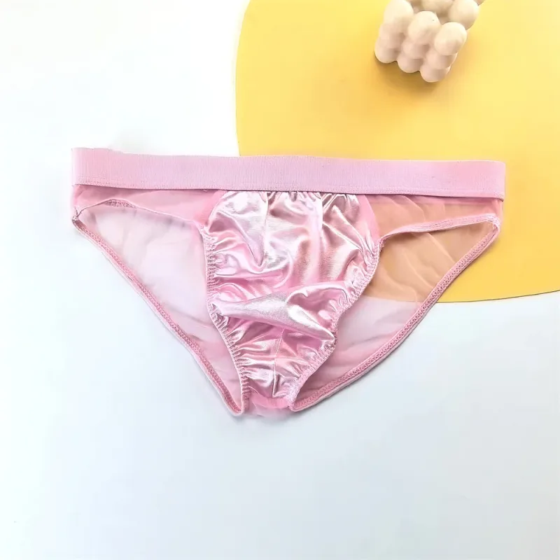 Cuecas masculinas de seda de cetim brilhante sexy cuecas de malha transparente calcinha masculina respirável de secagem rápida — image 11