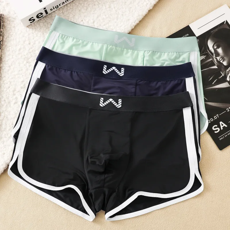 3 unidades/pacote de seda gelo respirável malha antibacteriana cuecas masculinas grande espaço bolsa calcinha alta cintura elástica boxer homme