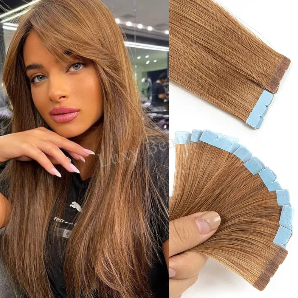 בלונדינית מיני טייפ בתוספות שיער אדם צד כפול חלק טבעי ישר שחור חום קלטת תוספות שיער 10 יח'\סט