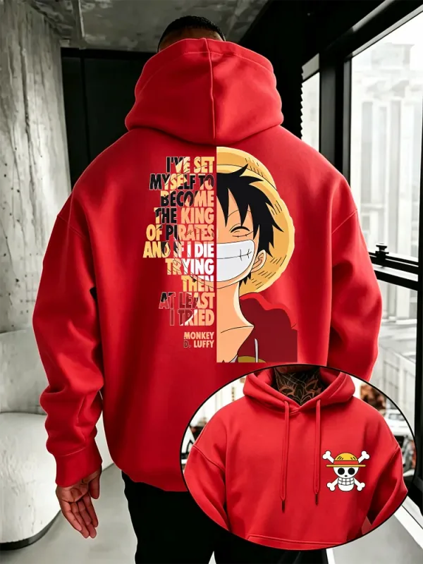 One Piece Anime Hoodie Monkey D Luffy Quote Print Streetwear Unisex Herr Dam Oversized Casual Sweatshirts Långärmade — image 2