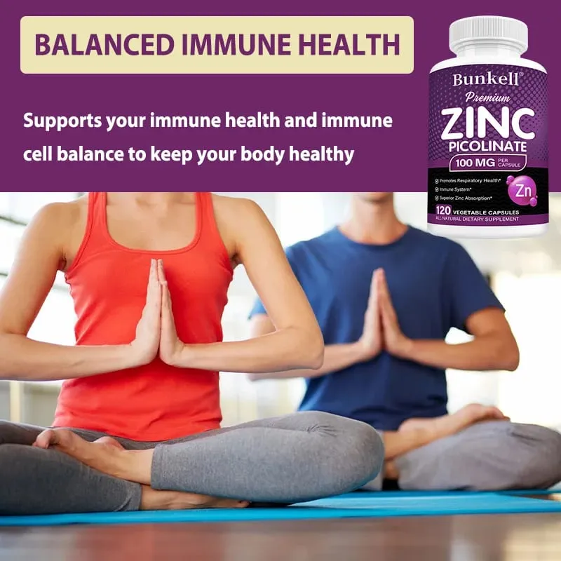 Premium Zinc Picolinate 100mg High Absorption Immune Support Respiratory Health Energy Production & Sleep Supplement