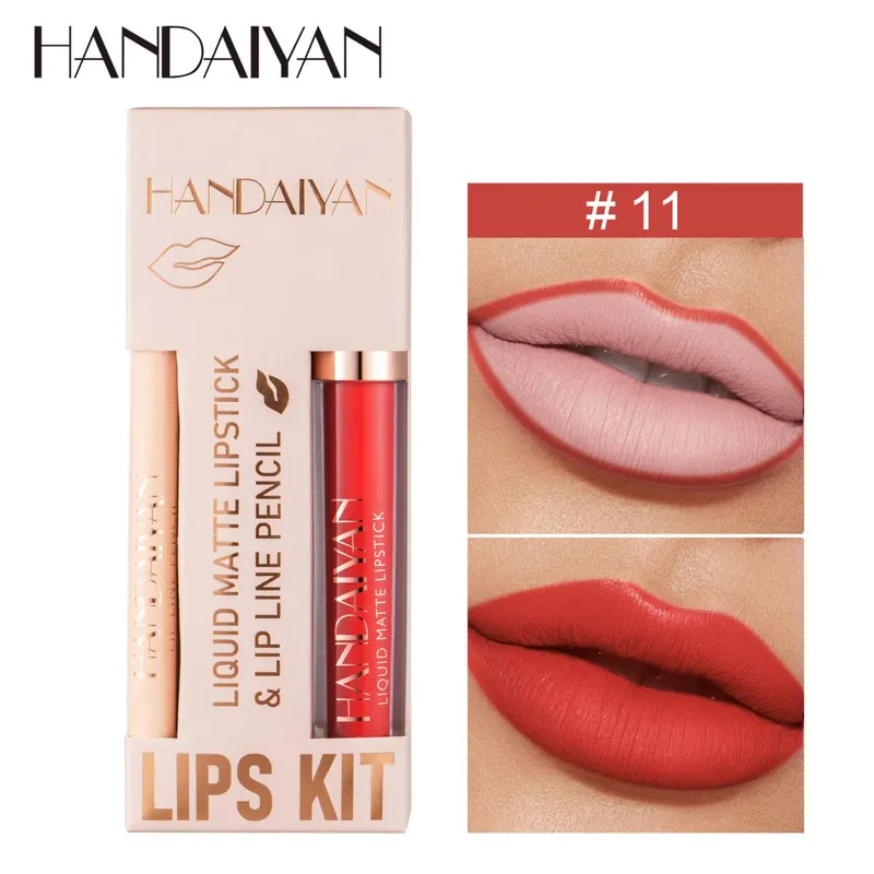 Ensemble de rouge à lèvres 2 en 1 pour femmes, avec crayon à lèvres, imperméable, longue durée, maquillage coréen, finition mate, Kit de cosmétiques, livraison gratuite