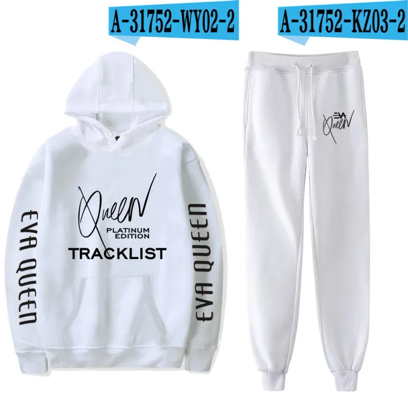 Hip hop confortável eva rainha impressão moletom moletom terno hoodies + calças terno meninos/meninas 2 peça conjunto roupas — image 30