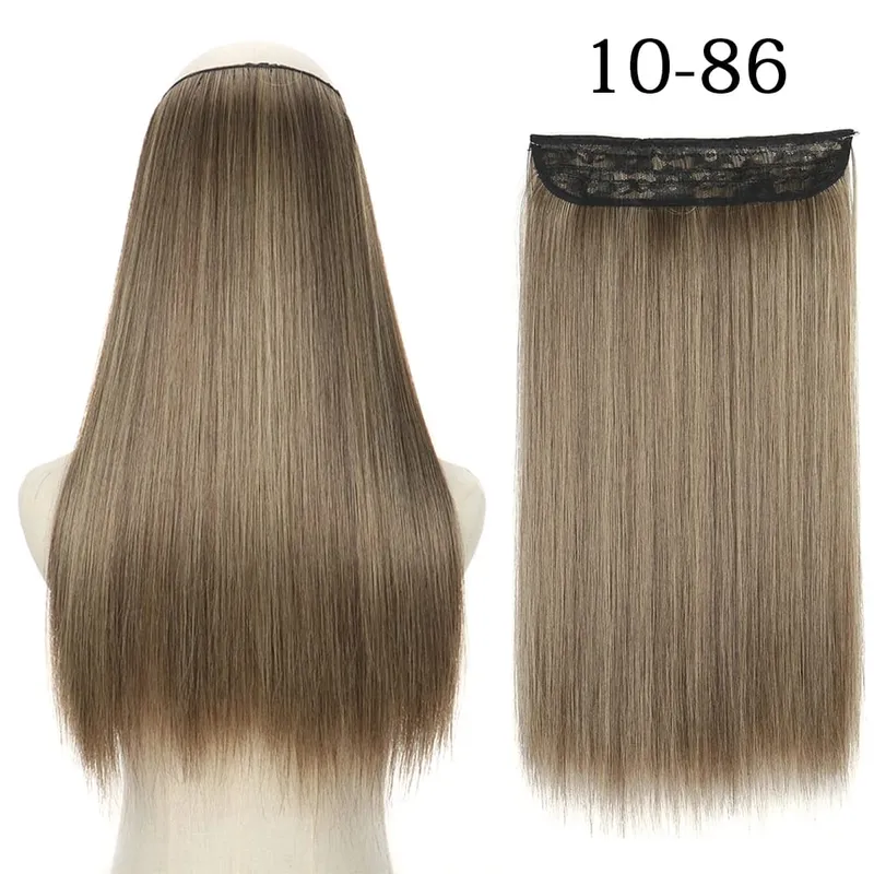 Συνθετικά Long Straight No Clip Invisible Line Hair Extensions 40 55 80cm Φυσικό Καστανό Ξανθό Fake Hairpiece για Γυναικεία — image 13