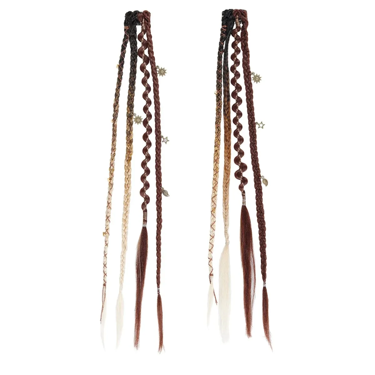 Boho Ombre bordó fonott lófarok hajhosszabbító szintetikus fonatok bohém viking hajdarabokkal női farsangi partikra — image 7