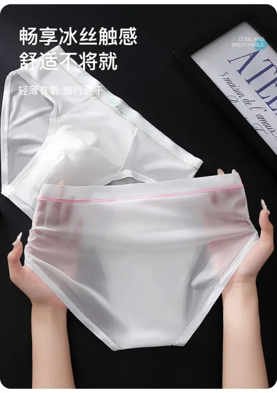 Women Panties for Men Ice Silk Seamless Brief Sexy Mesh Splicing Transparent Underwear Youth Breathable U Convex Pouch Underpant — image 9