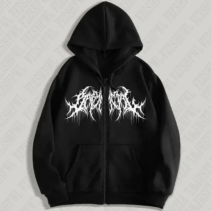 Y2K Zipper Hoodie Men's Trendy Printed Hip Hop Style Gothic 2026 Autumn/Winter Warm Long Sleeve Sweatshirt