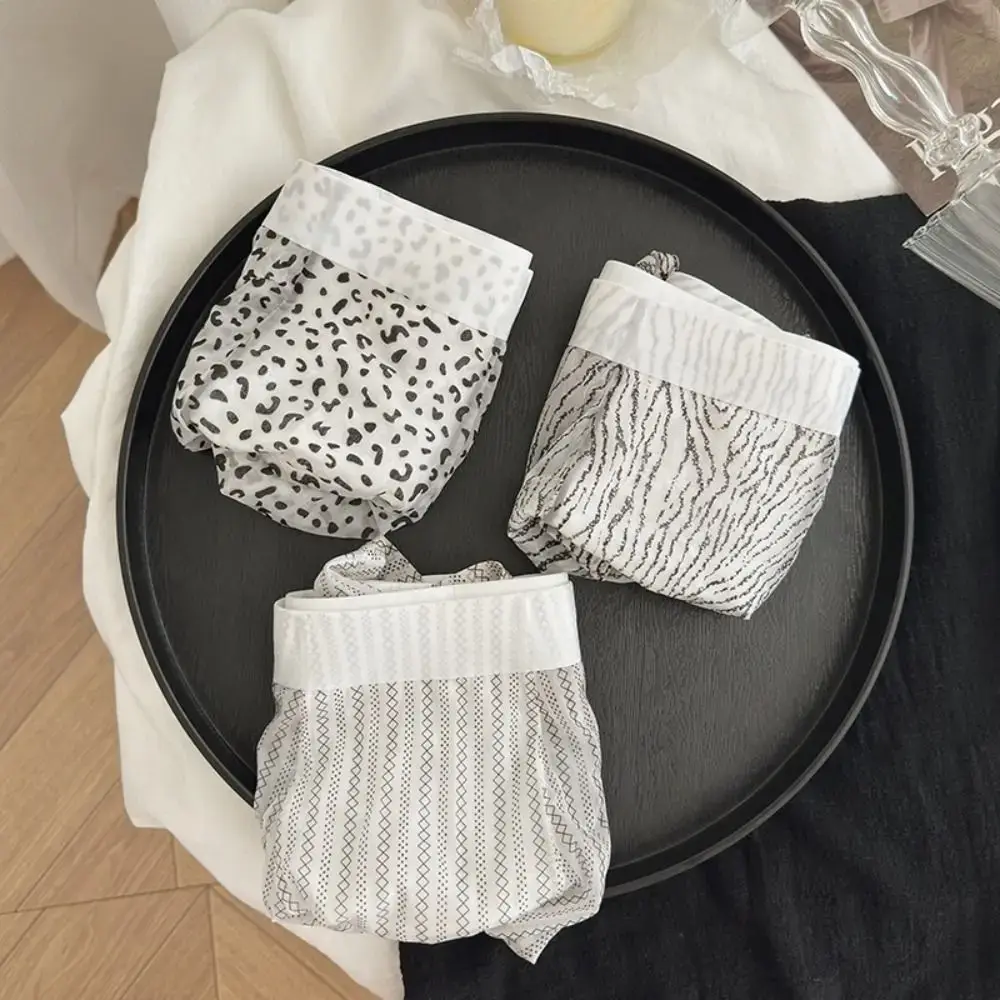 Fashion Manipis na Ice Silk Boxer Briefs na See Through Stripe Leopard Print Boxers Nakakahinga ng Seamless Cool Feeling Underpants Araw-araw — image 1