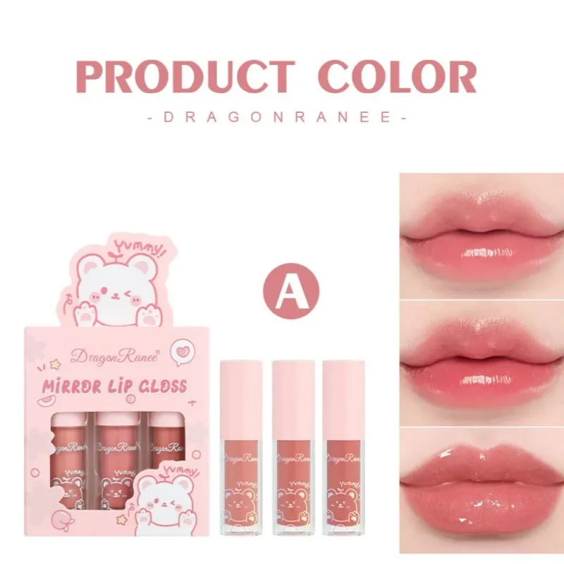 Dragon Ranee 3pcs Mirror Lip Gloss Set Hydrating Shining Lip Glaze Moisturizing Pearl Liquid Lipstick Cartoon Lip glosses Sets — image 4