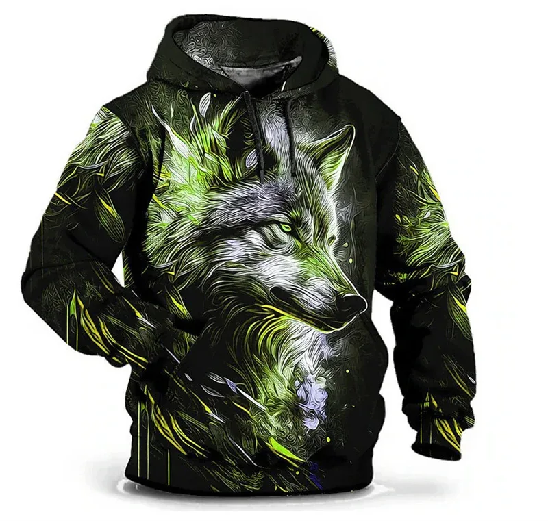 Mode Wolf Mönster Luvtröjor Herr Långärmade Street Hip Hop 3d Djurtryck Huvtröjor 6XL Plus Size Casual Hoodie
