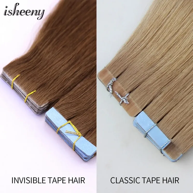 Isheeny Invisible Tape In Hair Extensions 12" 16" 20" Skin Weft Tape Ins 10pcs Natural Straight Machine Made Remy Human Hair — image 5