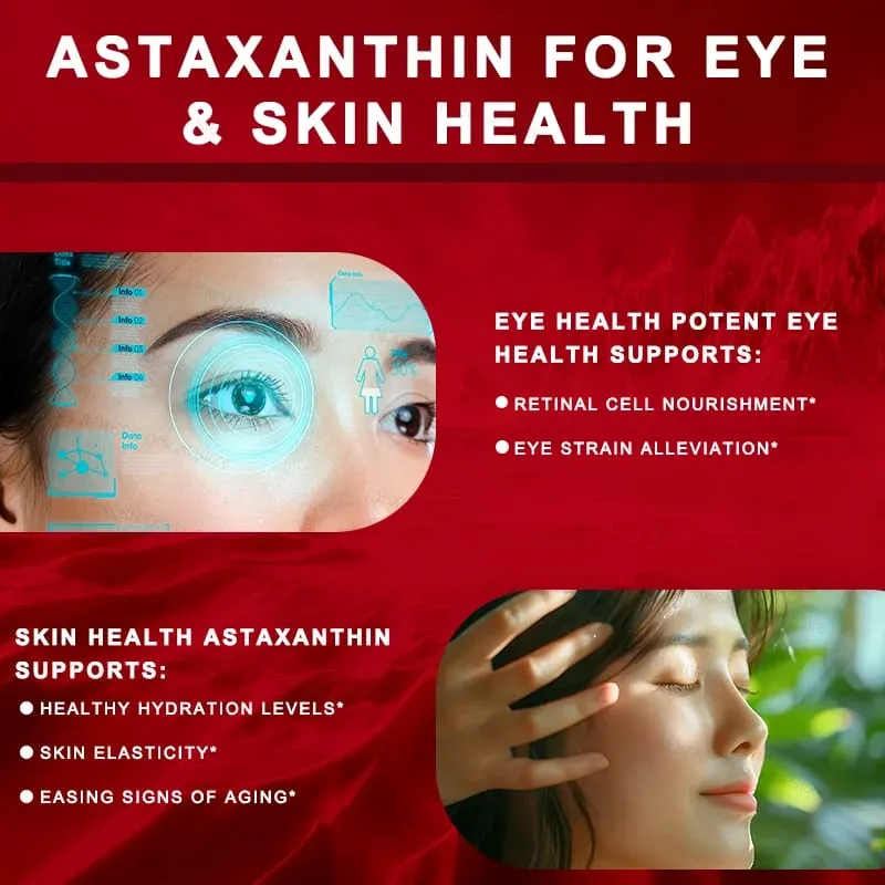 Astaxanthin Capsules For Relieve Eye Fatigue Support Skin Brain Heart Health Improve Concentration and Memory And Delay Aging