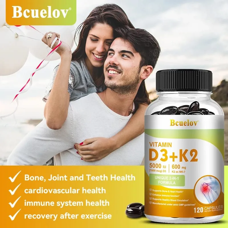 Bcuelov Vitamin D3+K2 5000 IU Vitamin D3 non-GMO formula easy-to-swallow vitamin D and K complex dietary supplement — image 4