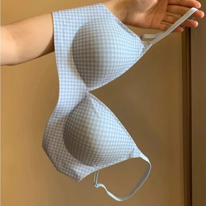 Elegáns japán kockás fehérnemű szett, kis melltartó, vezeték nélküli megereszkedésgátló tiszta pamut Comfort Fit Bralette S-XL UK Hot S — image 3