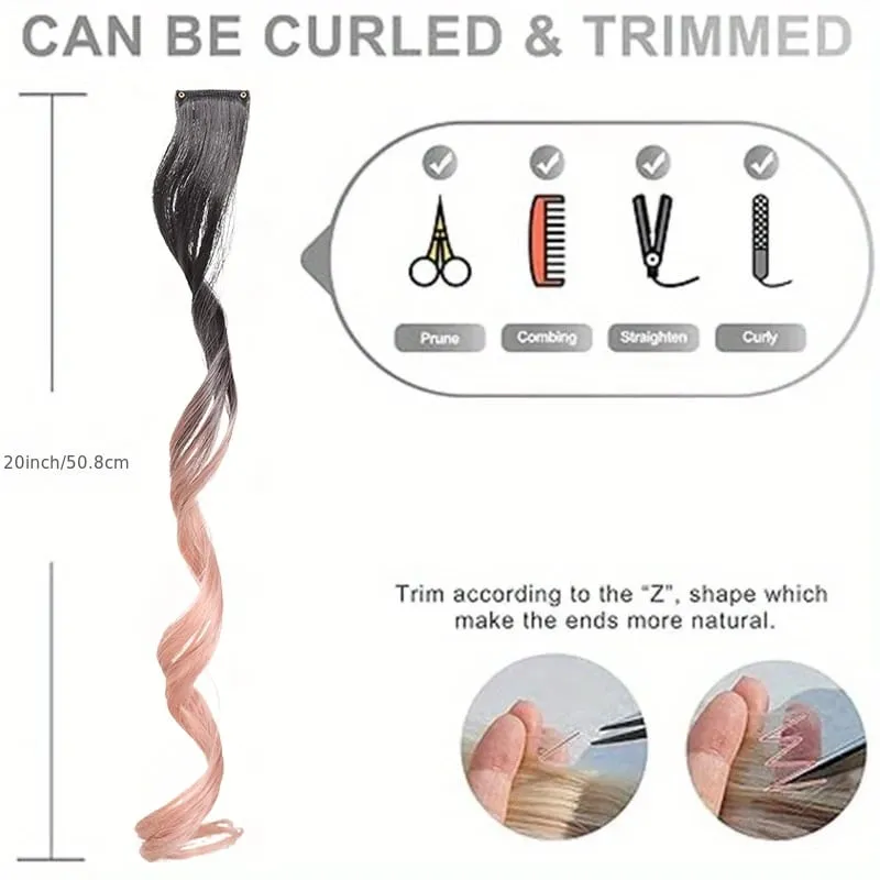 Gradient Wave Clip - in Hair Extensions 2 τμχ Χρώμα συνθετικών ινών - Blocked Tassel Ear - Side Dyeing for Daily Party Cosplay — image 5