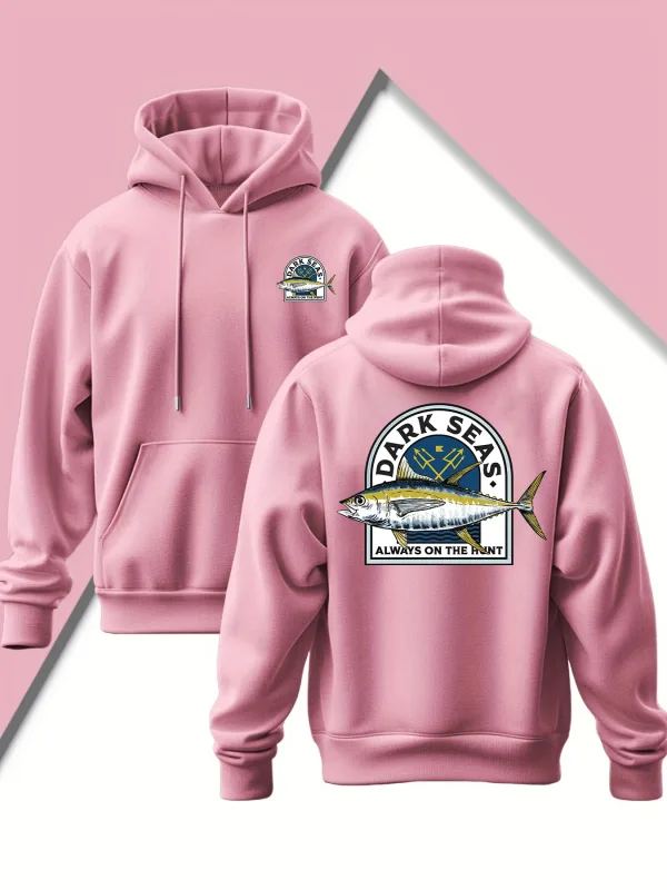 Men'S New Trendy Hooded Sweatshirt Casual Drawstring Hoodie with Print Featuring Yellowfin Tuna Design Front Kangaroo Pocket