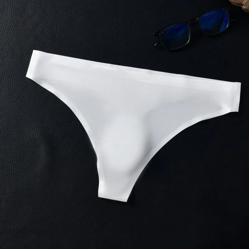 Men Seamless Ice Silk G-String Underwear 3D Bulge Pouch Low-rise T-Back Thongs Low Rise Men Bikini Briefs U Pouch Lingerie — image 4