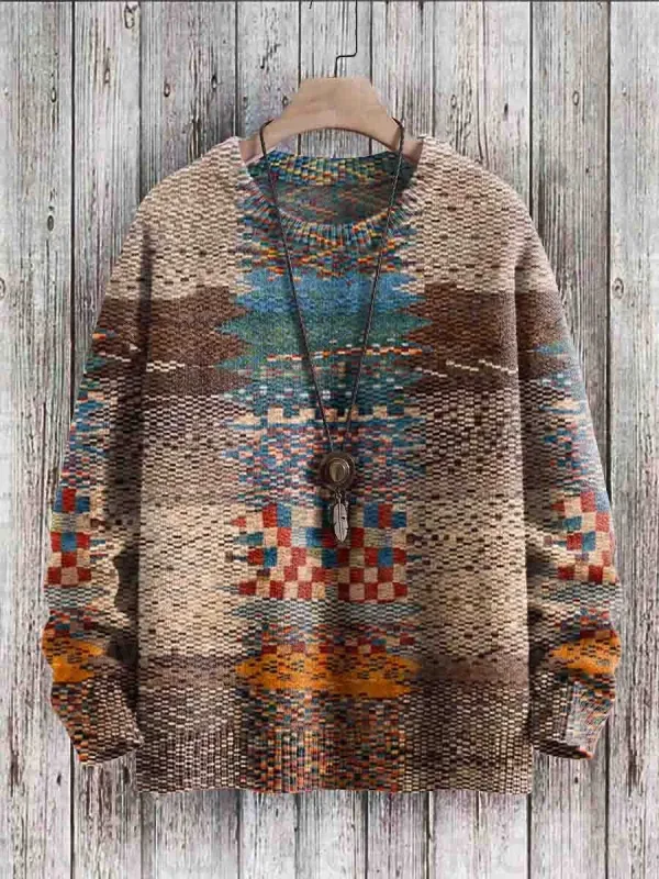 Suéter pulôver de malha com estampa vintage padrão feminino para homens