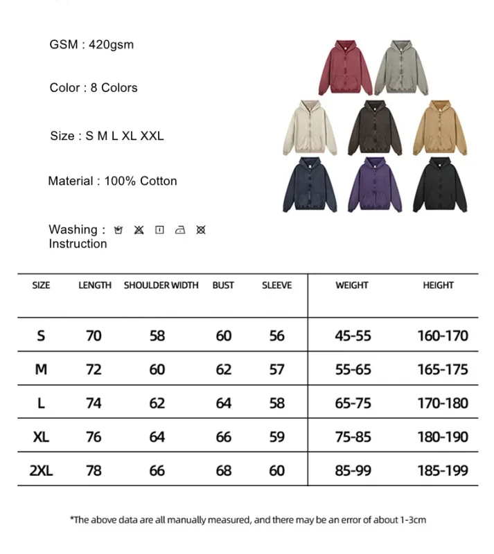 Retro Autumn Batik Washed Zipper Hoodie For Men Unisex Oversized Distressed 420gsm Terry 100% Cotton Hooded Coats HY0936 — image 7