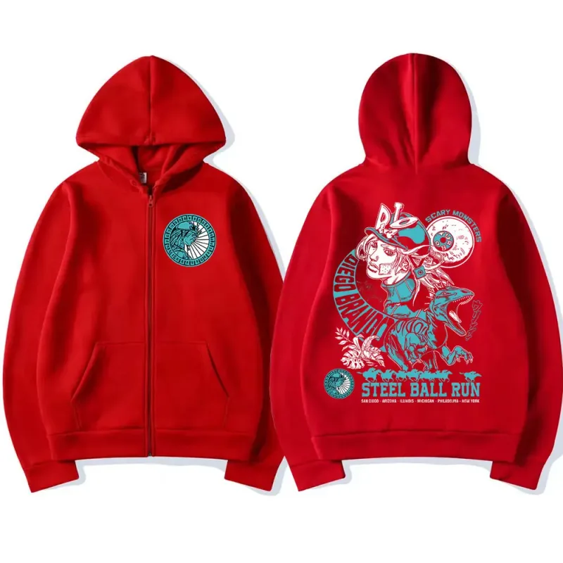 Anime Jojo Bizarre Adventure Zipper Hoodies STEEL BALL RUN Diego Brando Manga Zip Up Sweatshirts Men's Fashion Casual Pullovers — image 6