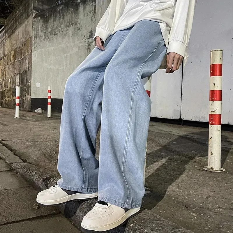 2026 Men's Jeans Korean Version Student Casual Pants High Street Straight Loose Wide Leg Jeans Black Grey Blue Baggy Jeans — image 6