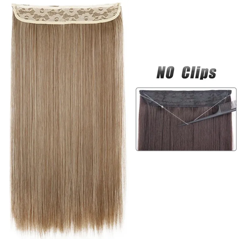 No Clip Natural Hair Extensions Invisible Wire Synthetic Long Straight Black Brown Blonde False Fish Line Hairpiece For Women