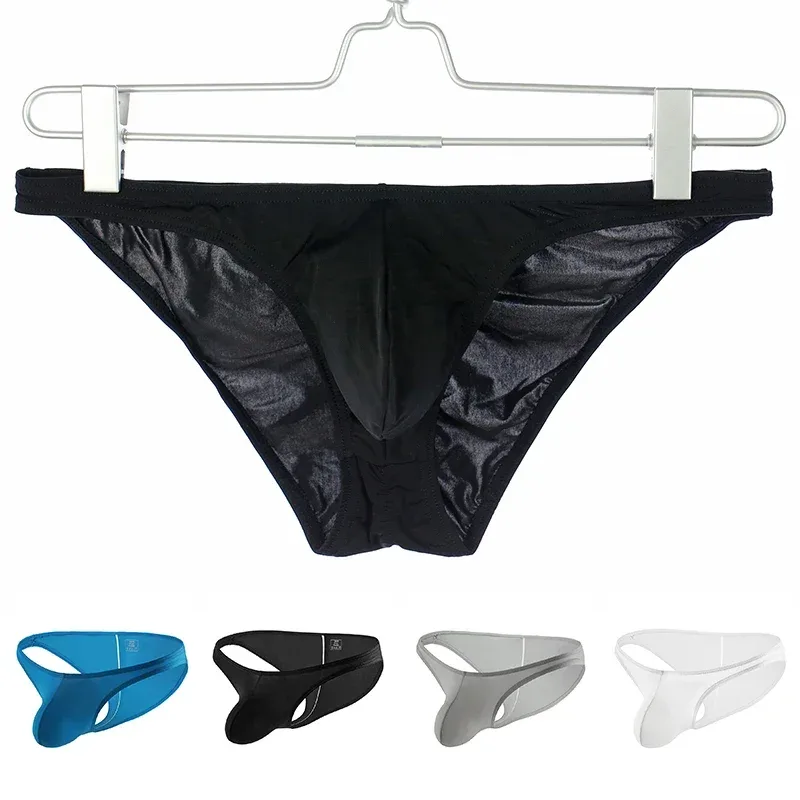 Sexy Men's Underwear Elastic Ice Silk Briefs Ultra-Thin Low Waist Panties — image 14