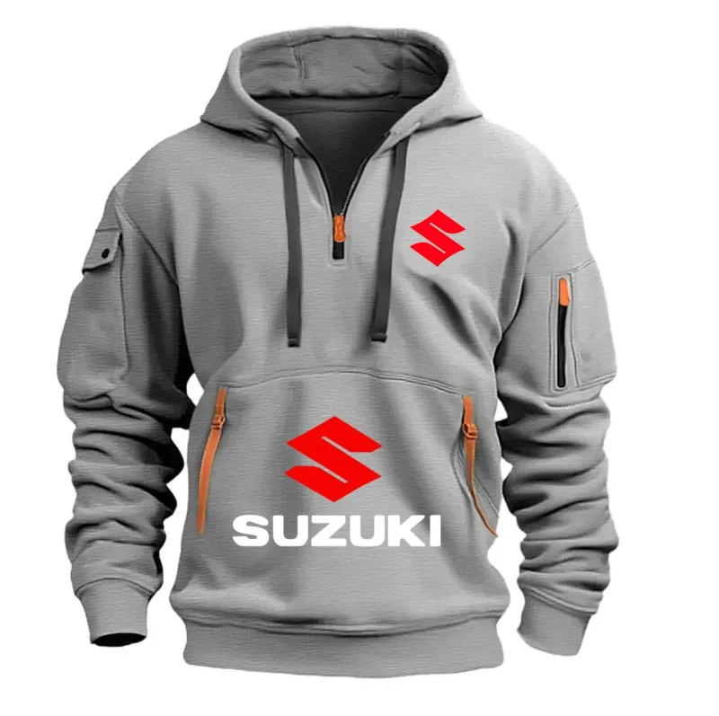 2026 New Motorcycle-style Suzuki Hoodie with Half-Zip Design and Red Logo, Unisex Workwear-style Casual Top — image 7