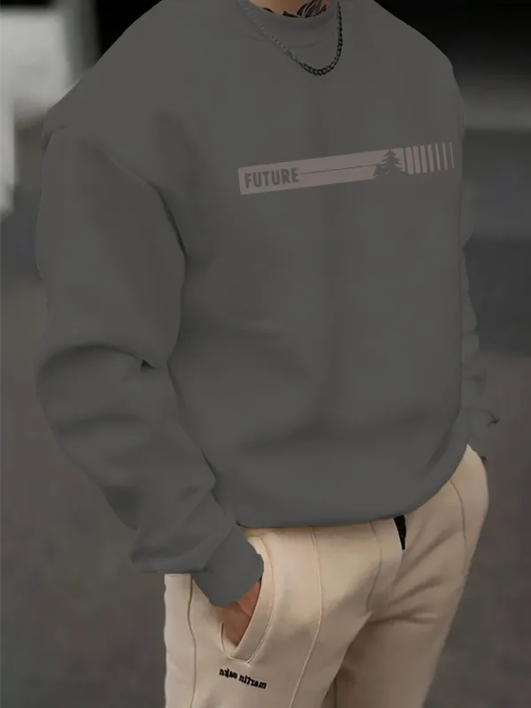 Outono e inverno masculino moda casual solto futune carta gráfico impresso manga comprida em torno do pescoço moletom — image 3