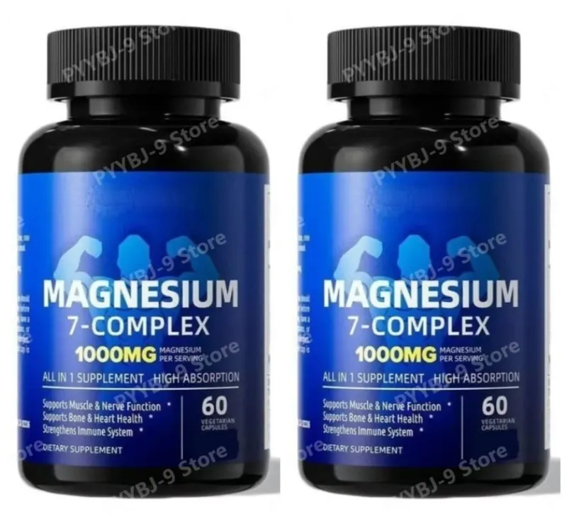 Magnesium 7 Complex Supplement with Glycinate Citrate Malate Chelate Zinc Vitamin D3 B6 for Sleep Muscle Relief 60 Capsules