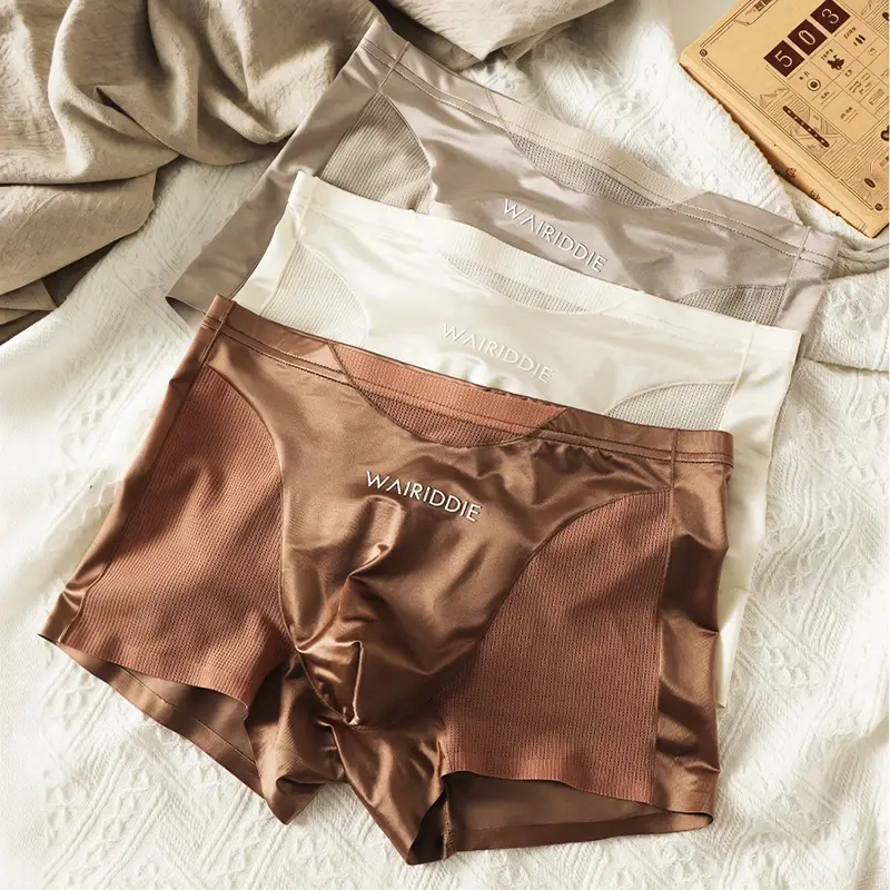 Luxury Satin-like Ice Silk Underwear Cool Breathable Double-side Mesh Men's Panties High Elastic Seamless Lingeries Men's Shorts — image 1