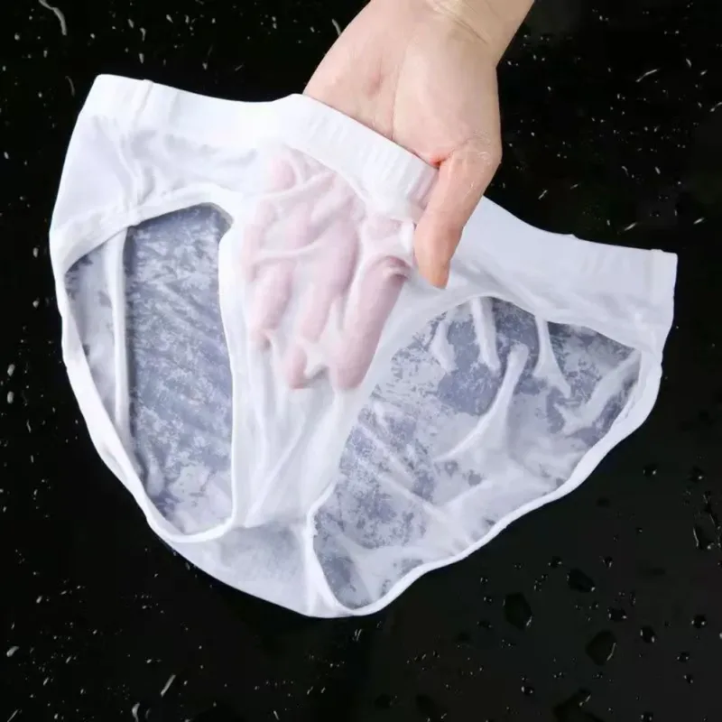 Panlalaking Sexy Sheer Ice Silk Briefs na Kasuotang Panloob na Quick-Dry U Convex Pouch Breathable Low-Waist Underpants Summer Cooling — image 3