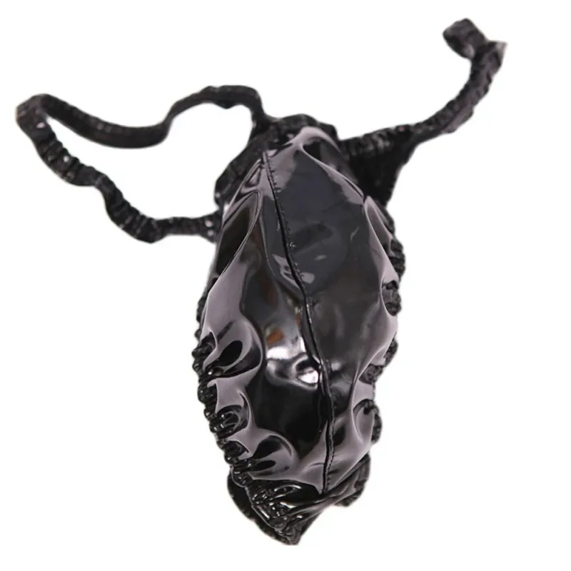 Sexy masculino pvc brilhante u convexo bolsa briefs baixo-rise g-string látex óleo gloosy sexy tanga carapaça u protuberância roupa interior — image 10