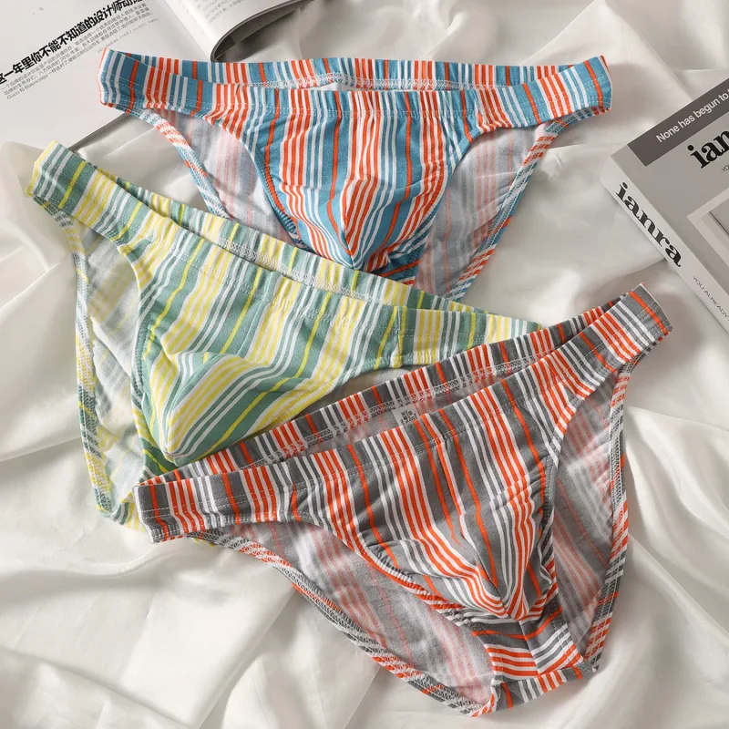 Sexy Men Briefs Cotton Male Breathable Comfortable U Bulge Pouch Underwear Mid Waist Striped Panties Hombre Soft Youth Undies — image 17