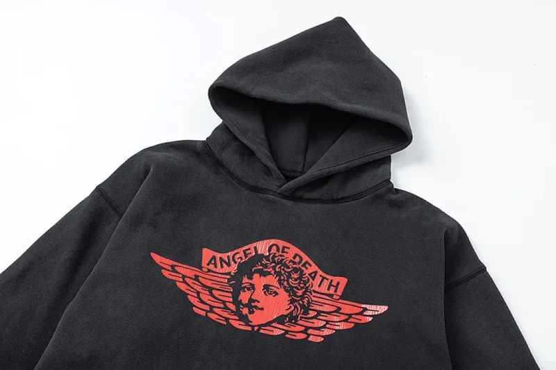 24FW SAINT Vintage Angel Printed Distressed Women Men Hooded Sweatshirt Hoodies Oversized Men Casual Cotton Pullover Hoodie — image 46