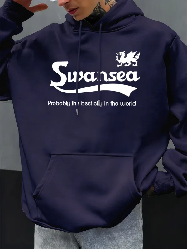 Swansea The Best City Letter Design Autumn Men Hoody Pocket Hoodie Kasual Fleece Soft Pullover Pakaian Hip Hop Tops Longgar — image 6