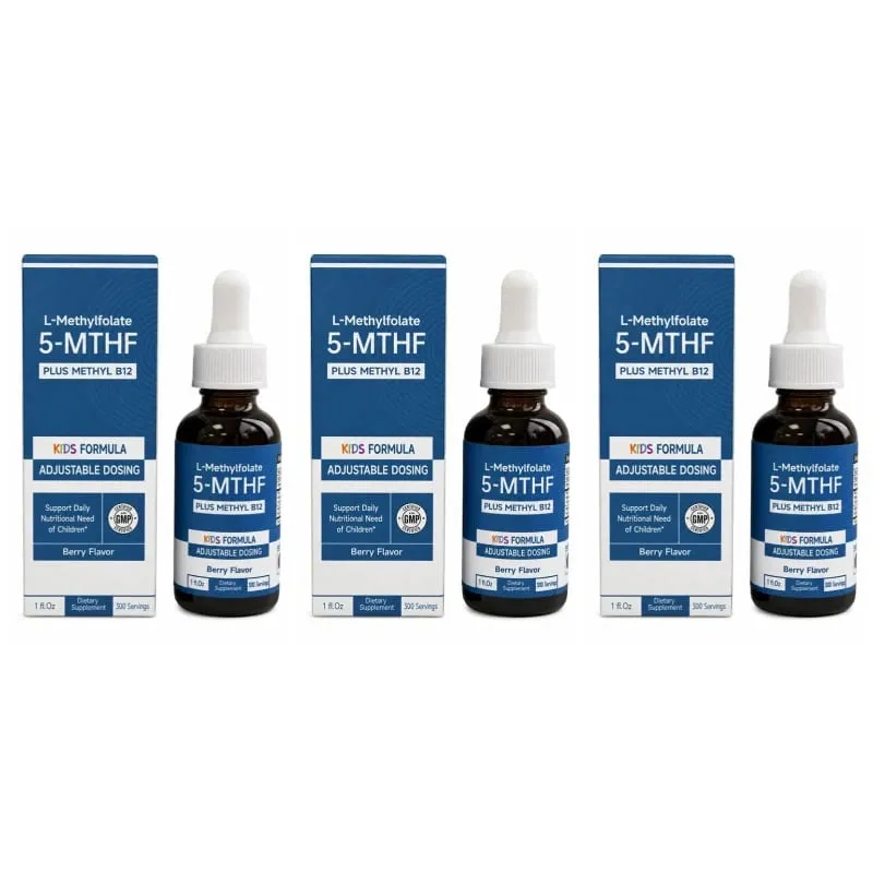 L-Methylfolate 5-MTHF Methyl B12 Drops for Kids Organic Berry Flavor Liquid Folate Supplement for Children Vegan 1 Fl Oz 30 ML