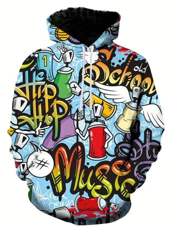 2024 novo masculino pintado graffiti fluxo impresso hoodie casual na moda manga longa esportes topo rua masculino padrão colorido hoodie — image 3