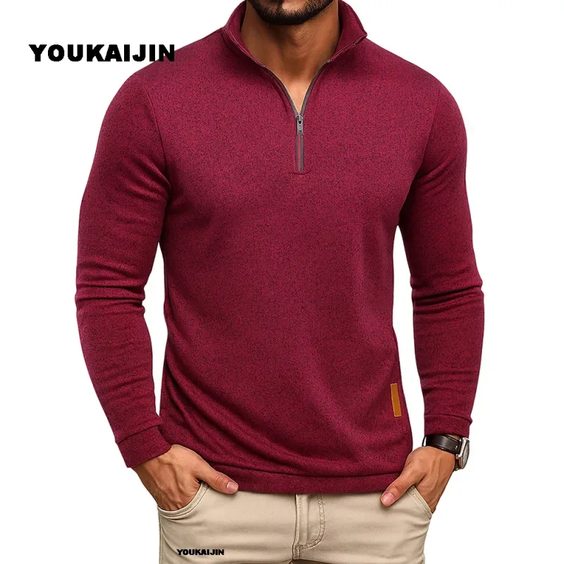 Men Sweatshirts Spring Thicker Pullover Quarter Zipper Pullover for Male Hoody Outdoor Sweatshir Autumn Solid Color Turtleneck — image 13