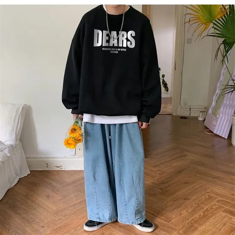 Autumn Men's High Street Letter Print O-Neck Hoodies 2026 Casual Fashion Graphic Long Sleeve Tops Y2K Youthful Basic Sweatshirts — image 5