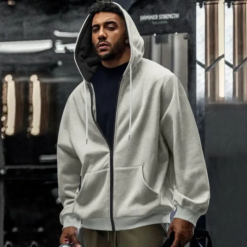 Novo 2026 outono casual sólido manga longa zíper com capuz moletom casaco masculino moda ao ar livre roupas esportivas jaquetas — image 31