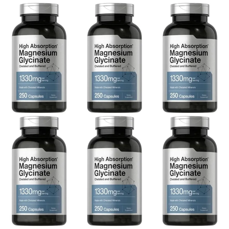 Magnézium-glicinát 1330mg (elemi magnézium) 250 kapszula kelát pufferolt ásványi anyagok, nem GMO, gluténmentes étrend-kiegészítő