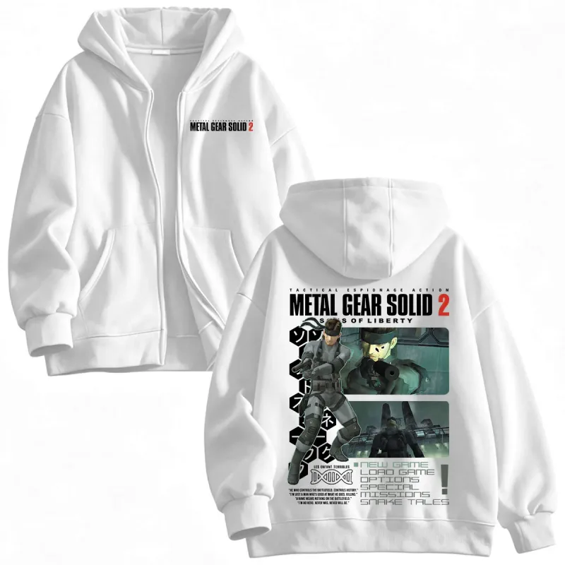 Metal Gear Solid 2 Sons of Liberty MGS2 Solid Snake Game Zipper Hoodies Homens Mulheres Fleece Zip Up Moletom Com Capuz Jaquetas Casacos
