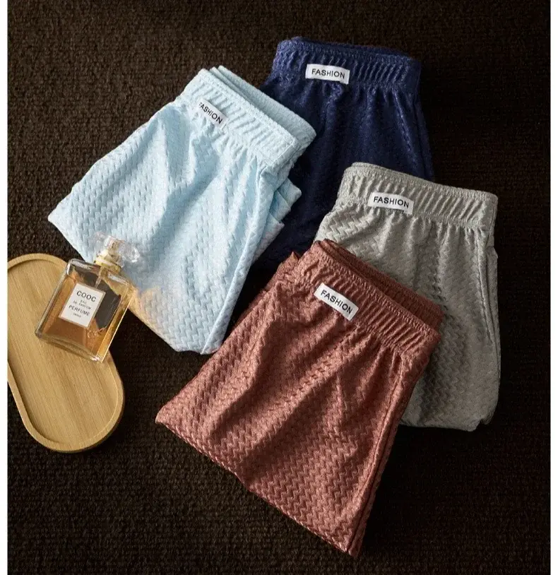 2 pacote masculino boxers de seda gelo mid-rise solto ajuste verão legal na moda brilho roupa interior pijamas masculinos — image 4