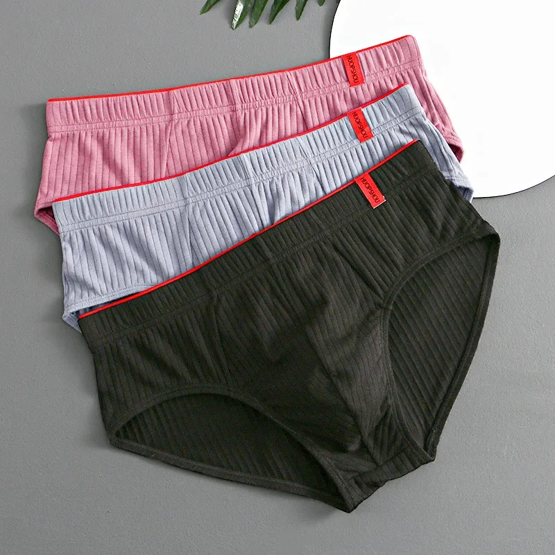 1/3 STK Herrbyxor Mellan midja Elastisk Mjuk Andas Antiseptisk U konvex randig Enfärgad Casual Herrkalsonger underkläder män — image 22