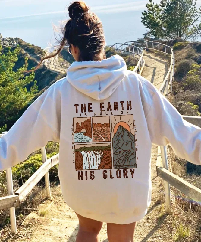 THE EARTH IS FULL OF HIS GLORY Hoodies Christianity Isaiah 6:3 Streetwear Fall Fleece Casual Hooded Pullover Men Women Clothing — image 2
