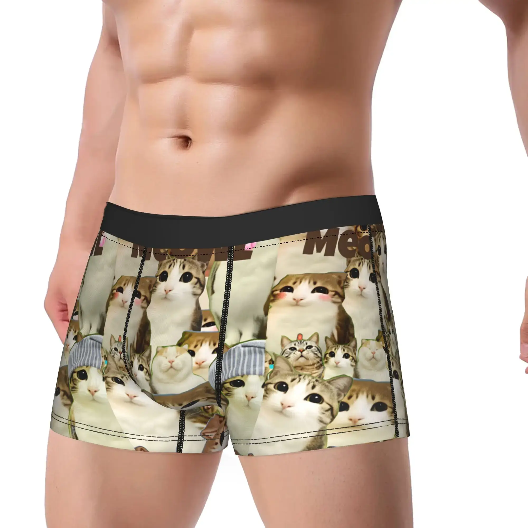 Meowl Cat Owl Cute Pet Stickers Underwear Comfortable Panties Customs Boxer Brief For Males 3D Pouch Oversize Trunk — image 2