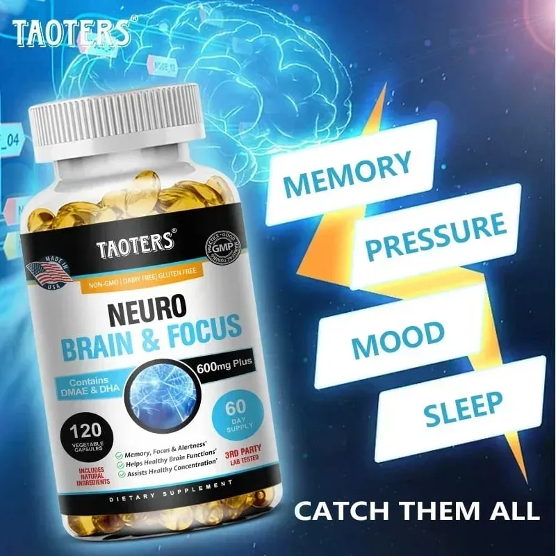 Memory Focus Clarity Energy Brain Supplement - Nootropic Brain Booster DMAE Vitamins A C D E B1 B2 B3 B5 B6 Capsules